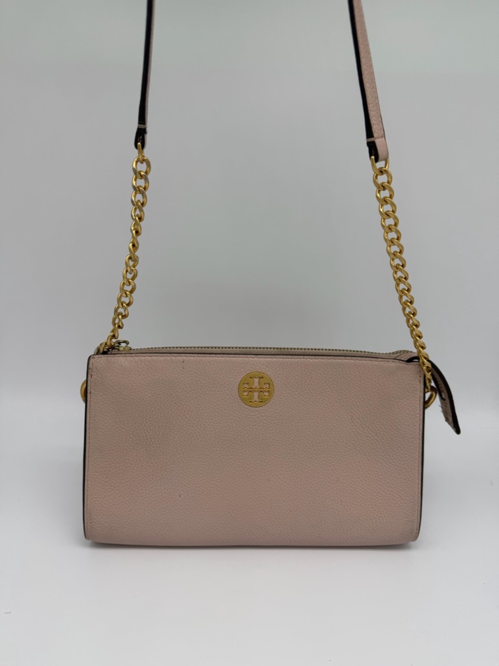 Authentic Tory Burch Pink Leather Crossbody Bag with Gold Chain